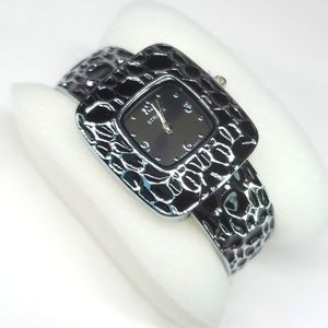 Strada Black Enameled Japanese Movement Open Bangle Watch Stainless Steel